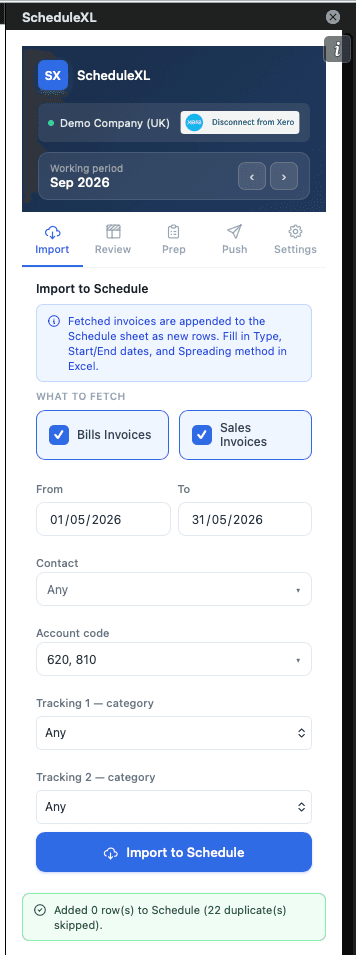 ScheduleXL Import tab