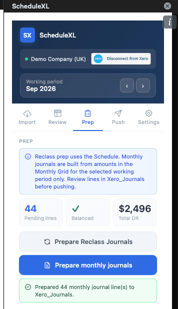 ScheduleXL Prep tab