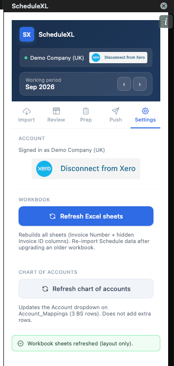 ScheduleXL Settings tab